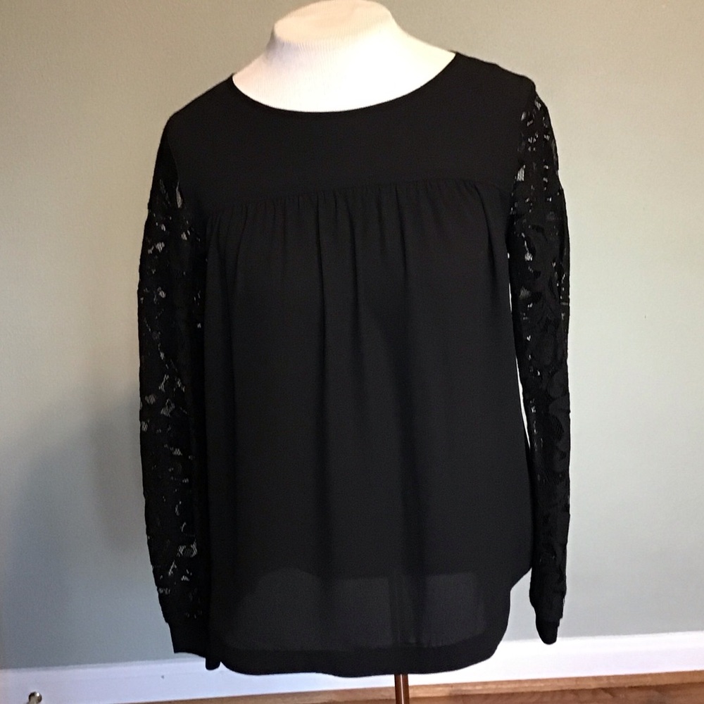 Loft Black Floral Lace Sleeve Going Out Blouse